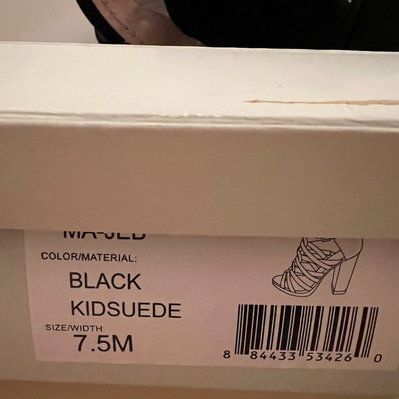 BCBG MaxAzria Jeb Black Genuine Suede Leather Cage Block Heel Sandals - Picture 5 of 5